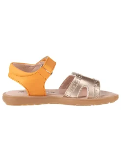 Leder-Sandalen in Orange/ Gold