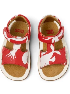 Leder-Sandalen in Rot/ Weiß