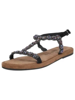 Leder-Sandalen in Schwarz/ Bunt