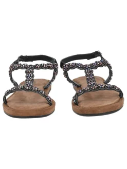 Leder-Sandalen in Schwarz/ Bunt