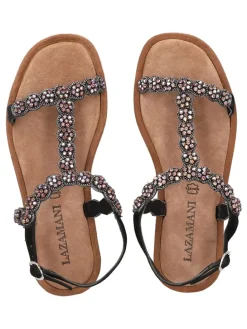 Leder-Sandalen in Schwarz/ Bunt