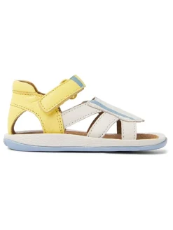 Leder-Sandalen in Weiß/ Gelb