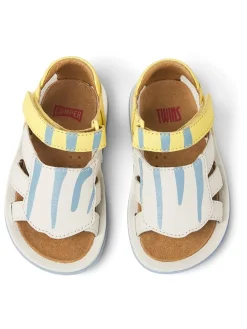 Leder-Sandalen in Weiß/ Gelb