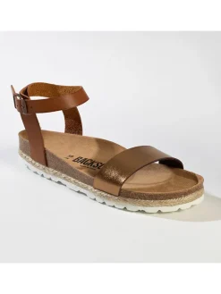 Leder-Sandalen "Junin" in Hellbraun/ Gold