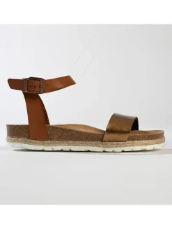 Leder-Sandalen "Junin" in Hellbraun/ Gold