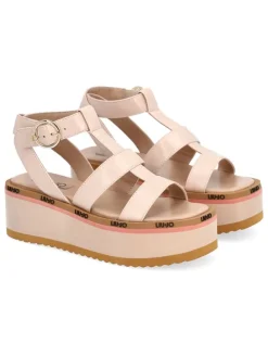 Leder-Sandaletten in Beige