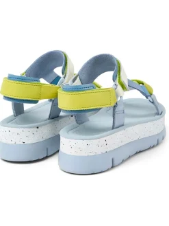 Leder-Sandaletten in Hellblau/ Gelb/ Weiß