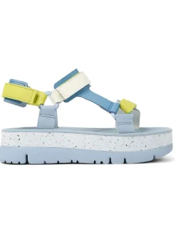 Leder-Sandaletten in Hellblau/ Gelb/ Weiß