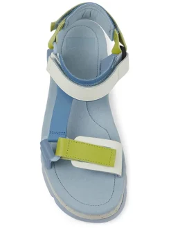 Leder-Sandaletten in Hellblau/ Gelb/ Weiß