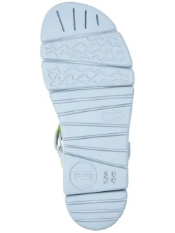 Leder-Sandaletten in Hellblau/ Gelb/ Weiß