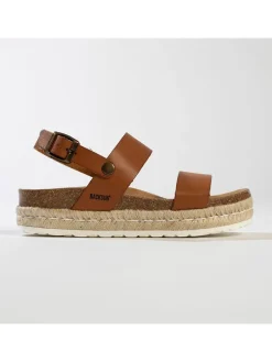 Leder-Sandaletten in Hellbraun