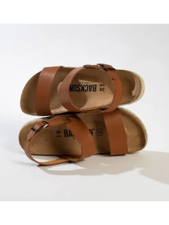 Leder-Sandaletten in Hellbraun