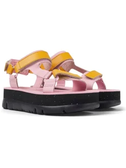 Leder-Sandaletten in Rosa/ Orange