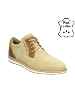 Leder-Schnürschuhe in Beige/ Cognac
