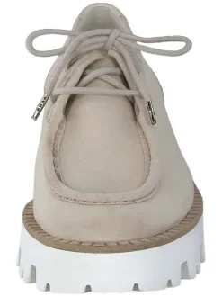 Leder-Schnürschuhe in Beige/ Weiß