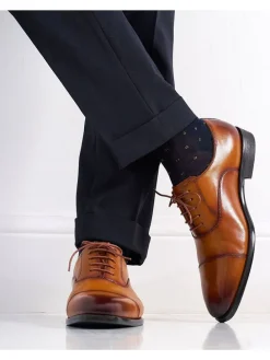 Leder-Schnürschuhe in Hellbraun