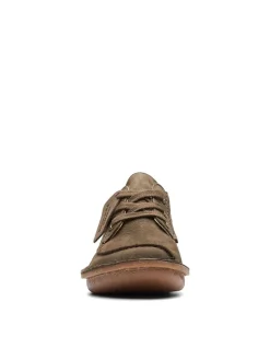 Leder-Schnürschuhe in Oliv