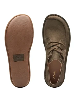 Leder-Schnürschuhe in Oliv