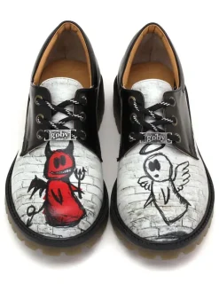 Leder-Schnürschuhe in Schwarz/ Weiß/ Rot