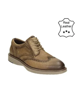 Leder-Schnürschuhe in Taupe