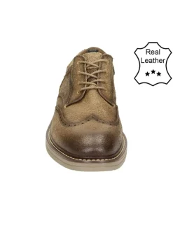 Leder-Schnürschuhe in Taupe