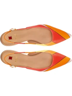 Leder-Slingballerinas in Rot/ Orange