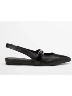 Leder-Slingballerinas in Schwarz