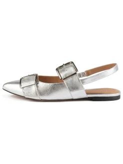 Leder-Slingballerinas in Silber
