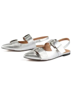 Leder-Slingballerinas in Silber