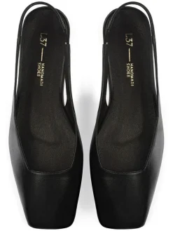 Leder-Slingballerinas in Schwarz