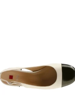 Leder-Slingpumps in Creme/ Schwarz