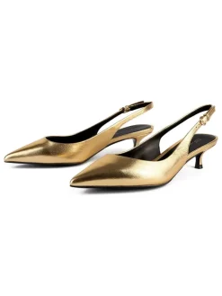 Leder-Slingpumps in Gold