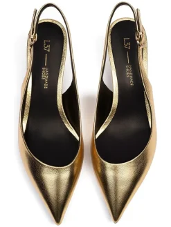 Leder-Slingpumps in Gold