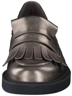 Leder-Slipper in Braun/ Gold