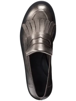 Leder-Slipper in Braun/ Gold