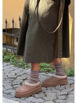 Leder-Slipper in Braun