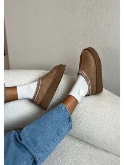 Leder-Slipper in Braun