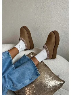 Leder-Slipper in Braun