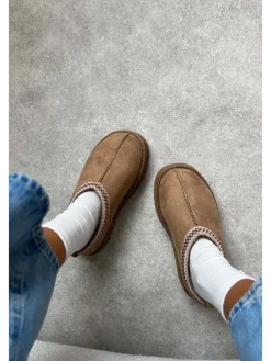 Leder-Slipper in Braun