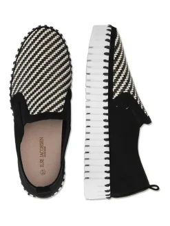 Leder-Slipper in Schwarz/ Creme