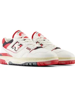 Leder-Sneakers "550" in Creme/ Rot