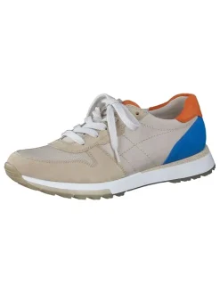 Leder-Sneakers in Beige/ Blau