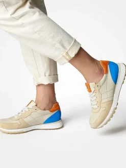 Leder-Sneakers in Beige/ Blau