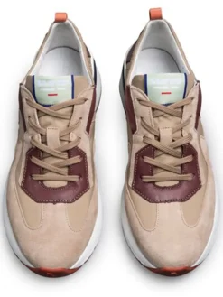 Leder-Sneakers in Beige/ Bordeaux