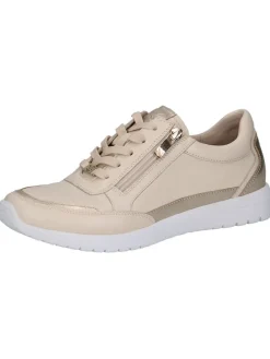 Leder-Sneakers in Beige/ Gold