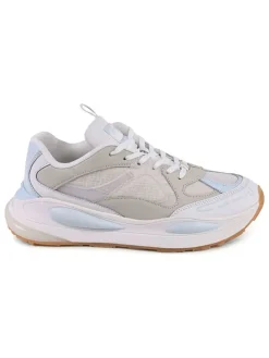 Leder-Sneakers in Beige/ Hellblau