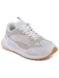Leder-Sneakers in Beige/ Hellblau