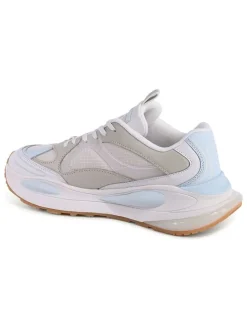 Leder-Sneakers in Beige/ Hellblau