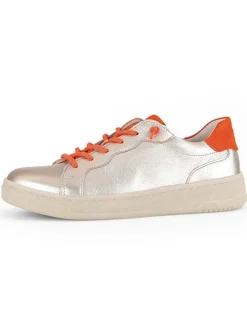 Leder-Sneakers in Beige/ Orange