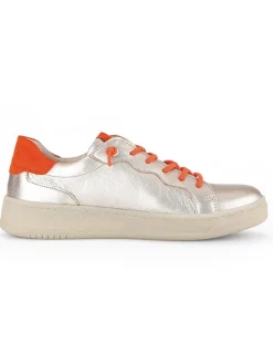 Leder-Sneakers in Beige/ Orange